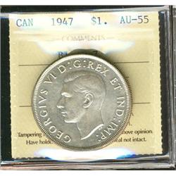 1947 Blunt $1 ICCS AU55, brilliant