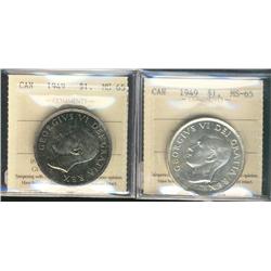 1949 $1 ICCS MS65.  Lot of 2 coins, one toned and the other blast white.