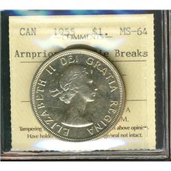 1955 Arnprior with Die Break $1 ICCS MS64, very nice.