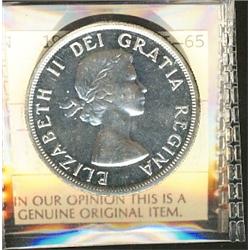 1955 Arnprior $1 Choice PL65. Brilliant and lustrous.  Accompanied with the ICCS tag but not sealed.