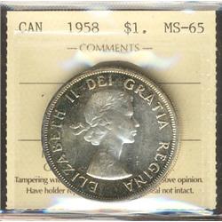1958 $1 ICCS MS65.  Gem rim toning.