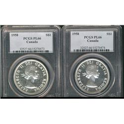 1958 $1 PCGS PL66.  Lot of 2 coins.
