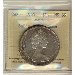 1965 $1 SmBds Ptd 5 ICCS MS65 Cameo.  Gem with light shades of pink.