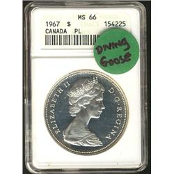 1967 $1 ANACS PL66, 20% rotated axis.