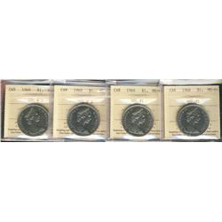 1968 $1 DHL#1 & DHL#2 ICCS MS64.  Lot of 4 coins, two of each type.