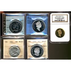 2002 $1 Gold Plated Loon NGC PF68 Ultra Cameo, 2003 $1 Cobalt CCCS PF67, 2004 $1 Ship Privy Mark CCC