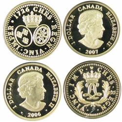 Gold, 2006 & 2007 $1 Louis D'or.  2 coins .