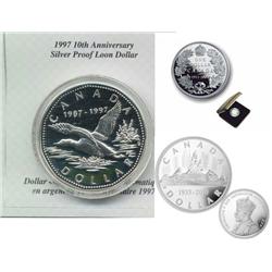 RCM, 1997 Proof Silver Flying Loon, 1911-2001 $1 & 2010 Limited Ed. Voyageur.  Lot of 3 coins.