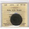 Image 1 : 1859 1¢ Wide 9/8 ICCS MS60BN.