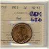 Image 1 : 1911 1¢ ICCS MS65RD.  90% red with full lustre.