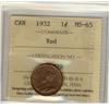 Image 1 : 1932 1¢ ICCS MS65. Subdued luster and full red.