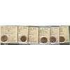 Image 1 : 1939, 1950, 1952, 1953 NSF, 1953 NSF Hanging 3 & 1955 1¢ ICCS MS65RD.  Lot of 6 coins.