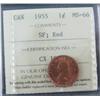 Image 1 : 1955 1¢ SF ICCS MS66RD.  Pristine full red issue.  TOP 3 by ICCS POP report.