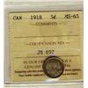 Image 1 : 1918 5¢ ICCS MS65, lightly toned.  Nice.