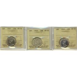 1913 25¢, 1918 & 1935 ICCS VF30.