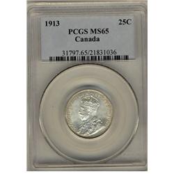 1913 25¢ PCGS MS65,  Lustrous issue.