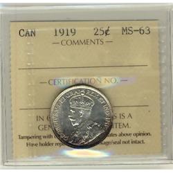 1919 25¢ ICCS MS63.