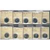 1954 5¢(4), 1963(2), 1964 Cam, 1965 Cam and Hvy Cam & 1970 Hvy Cam.  Lot of 10 ICCS PL64 examples.