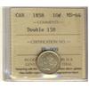 Image 1 : 1858 10¢ Dbl 158 ICCS MS64.  Light golden shade and full lustre.