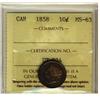 Image 1 : 1858 10¢ ICCS MS63.  Attractive golden tones.