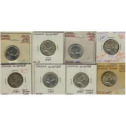 1937 25¢, 1938, 1939, 1942, 1943, 1947ML, 1951, 1947 Dot, all EF40 to AU50.  Except the 47 dot is F1