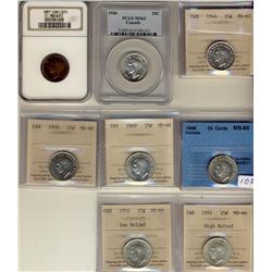 1944, 1946 & 1951 25¢ MS63 with 1948 MS62.  Also includes 1949, 1950, 1951 HR & 1952 LR all MS60.  L