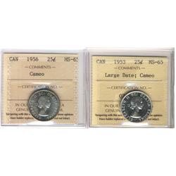 1953 25¢ NSF & 1956 ICCS MS65.  Lot of 2 coins both with Cameo designations.