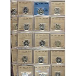 1955 25¢ MS60, MS63, 1956, 1962 MS64, 1963 MS60(10), MS62(5), MS63, MS64 & 1964 MS64.  Lot of 22 coi