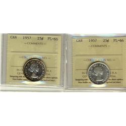 1957 25¢ ICCS PL66.  Lot of 2 coins.