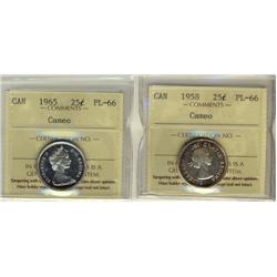 1958 & 1965 25¢ ICCS PL66 Cameo.  Lot of 2 coins.
