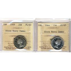 1959 & 1964 25¢ ICCS PL65 Ultra Heavy cameo.  Lot of 2 coins.