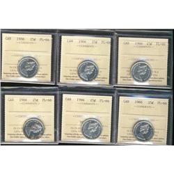 1966 25¢ ICCS PL66.  Lot of 6 coins.