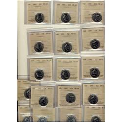 1991 25¢ MS60, MS62(4), MS63(4), MS64(6) & MS65(2).  Lot of 17 coins all ICCS graded.