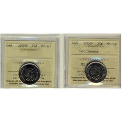 2004P & 2005P ICCS MS67.  Lot of 2 coins.