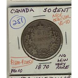 1870 No LCW 50¢ VG-10, a nice and original example.  Problem free.