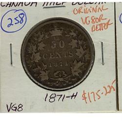1871H 50¢ VG8 or better