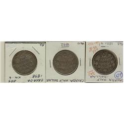 1881H, 1892, 1898 50¢, all VG8, 3 pieces.