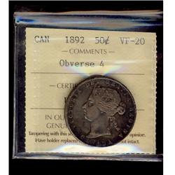 1892 50¢ Obv 4 ICCS VF20.