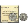 Roman Denarius, 218 AD Elagabalus.  Obv dr. and laur. Bust r.  Libertas holding pileus and vindicta.