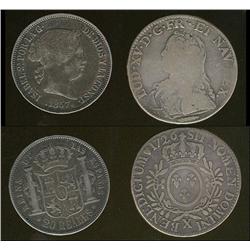 France 1726 Louis XV Crown & Spain 1857 20 reales, 8 pt star mint mark.