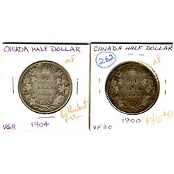 1900, 1904 50¢, both coins about Fine-12.