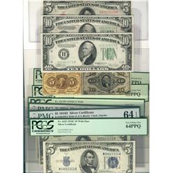 USA 1863 Fractional currency 10¢ & 5¢ Postage currency.  Lot also includes 1928 $5 EF, 1934c $10(2) 