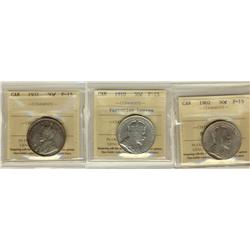 1902 50¢, 1910 VL & 1931 ICCS F15.  Lot of 3 coins.