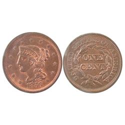 USA 1856 1¢ Slanted 5 PCGS MS64RB.  Great lustre.