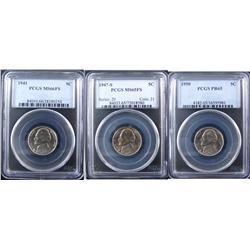 USA 1941 5¢ MS66FS, 1947-S MS65FS & 1950 PR65.  Lot of 3 PCGS graded coins.