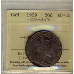 1909 50¢ ICCS AU50.  Dark tones with underlying lustre.