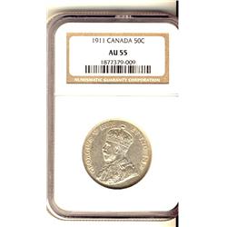 1911 50¢ NGC AU55. Solid lustre.
