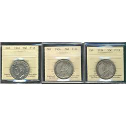 1934 & 1936 50¢ F12 with 1948 F15.  Lot 3 coins all ICCS graded.