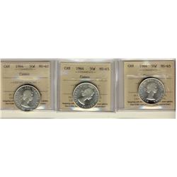 1964 50¢ ICCS MS65 Cameo.  Lot of 3 coins all full white.