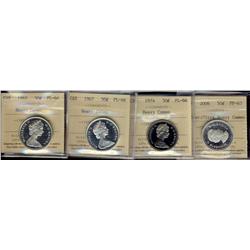 1965 50¢, 1967 & 1974 ICCS PL66 Heavy Cameo along with 2006 50¢ Silver ICCS PF67.  Lot of 4 coins.